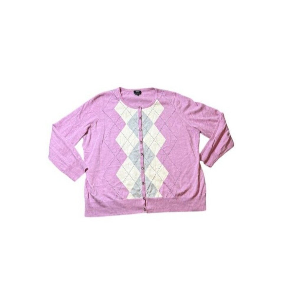 Talbot's 100% Merino Wool Cardigan Sweater Womens Size 2X Plus Argyle Petite